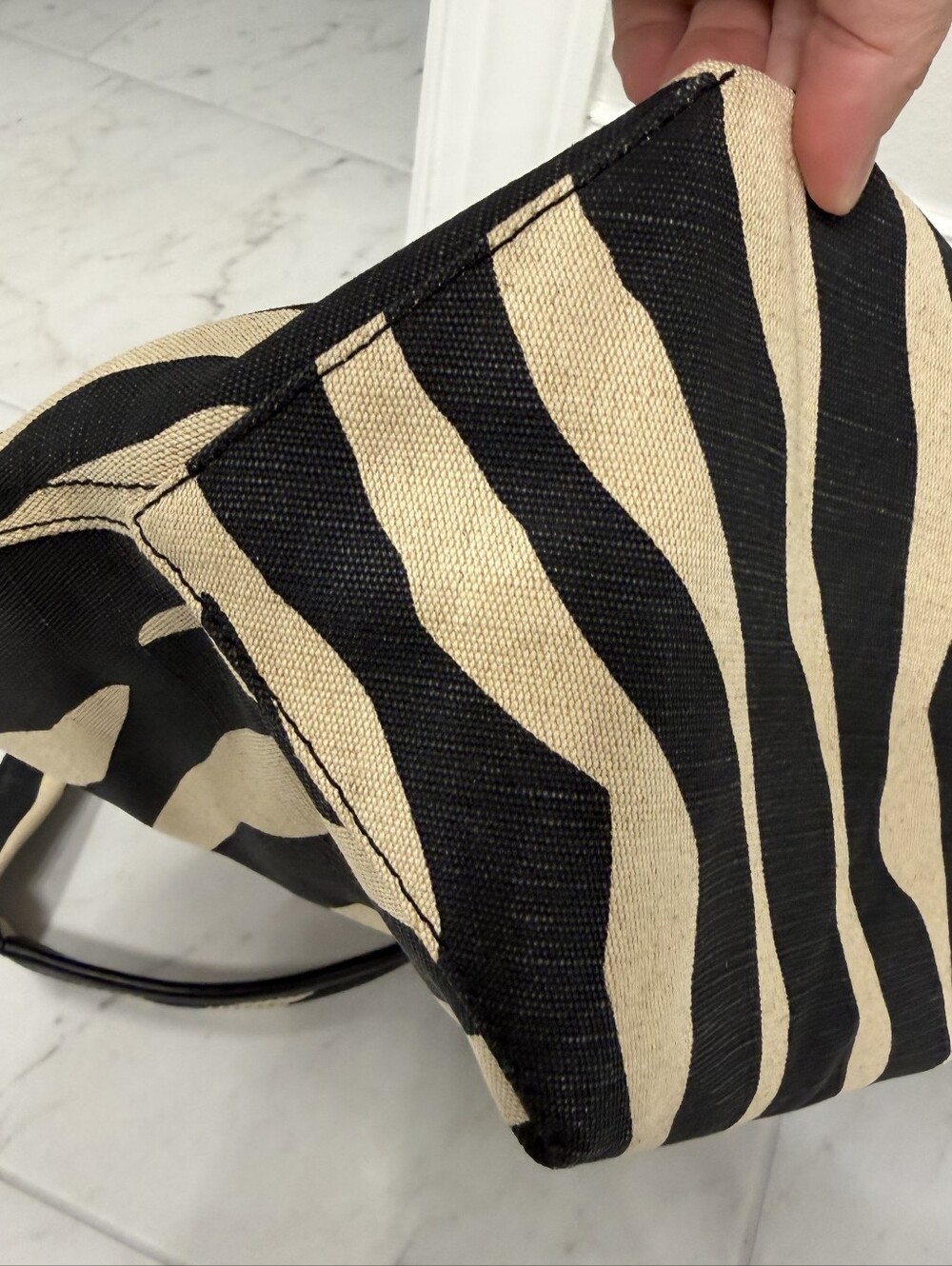 Michael Kors Black & Beige Zebra-Print Tote with MK Charm - Picture 8 of 11